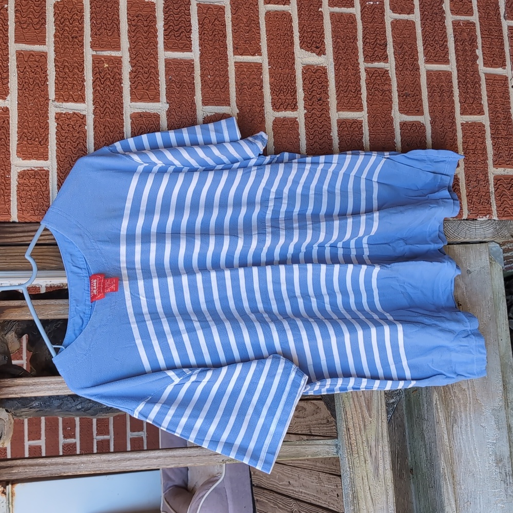 Venezia Jeans Blue and White Vintage 90s Women's Long Shirt 22/24